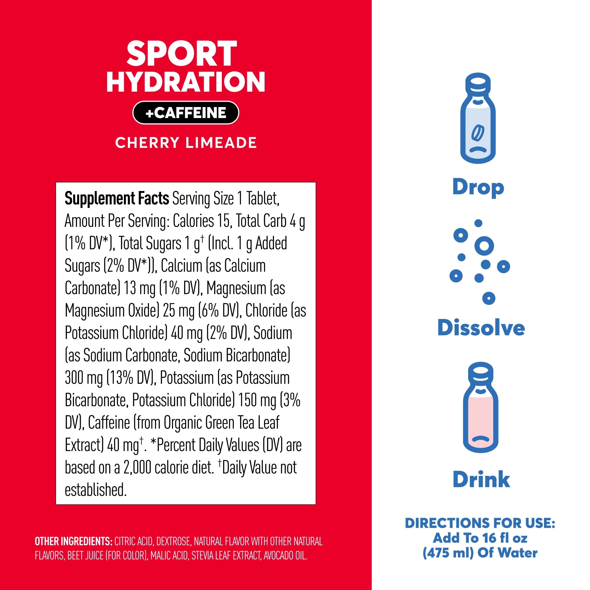 Nuun Sport + Caféine électrolytes pour une hydratation proactive, Cherry Limeade, tube de 10