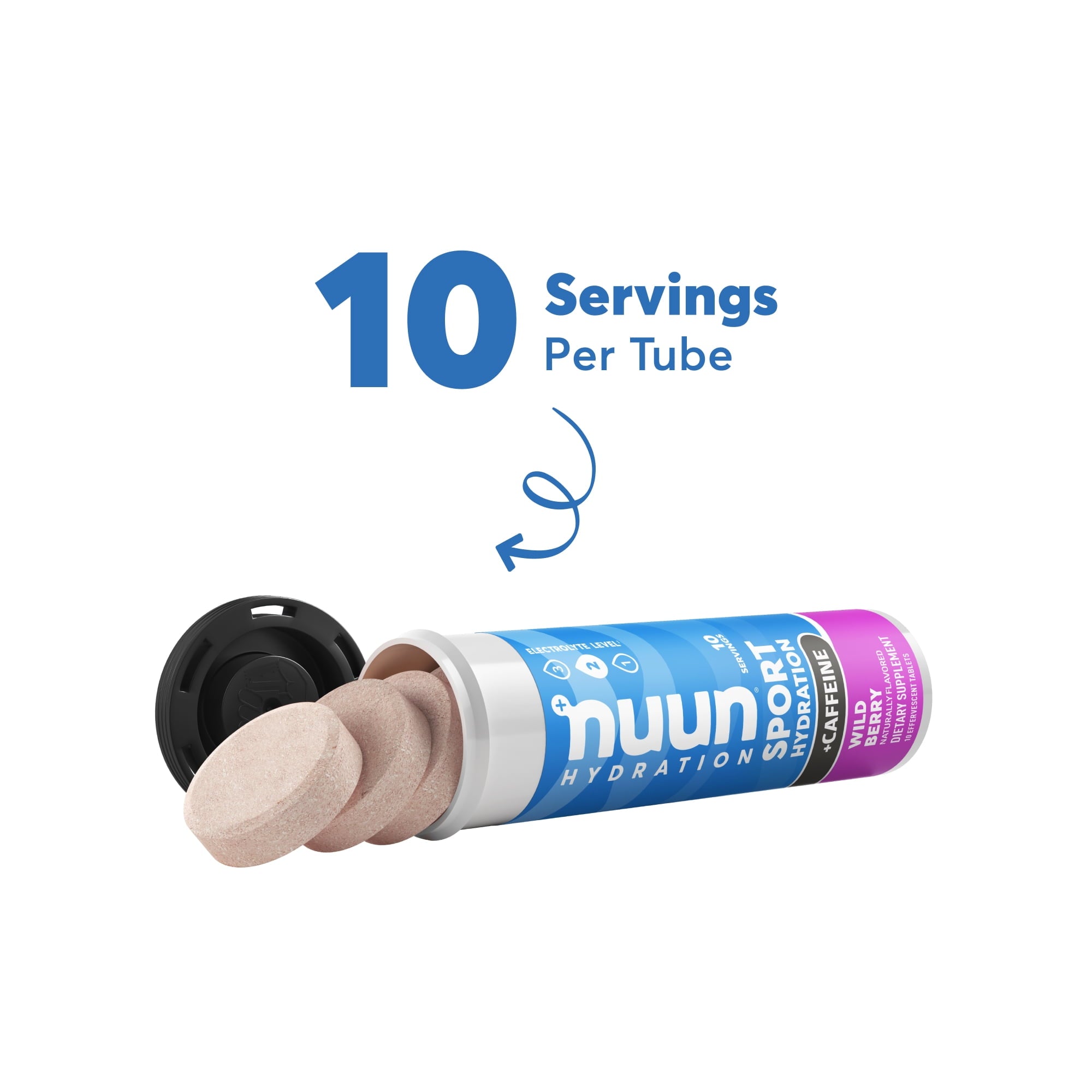 Nuun Sport + Caféine électrolytes  pour une hydratation proactive, baies sauvages, tube de 10