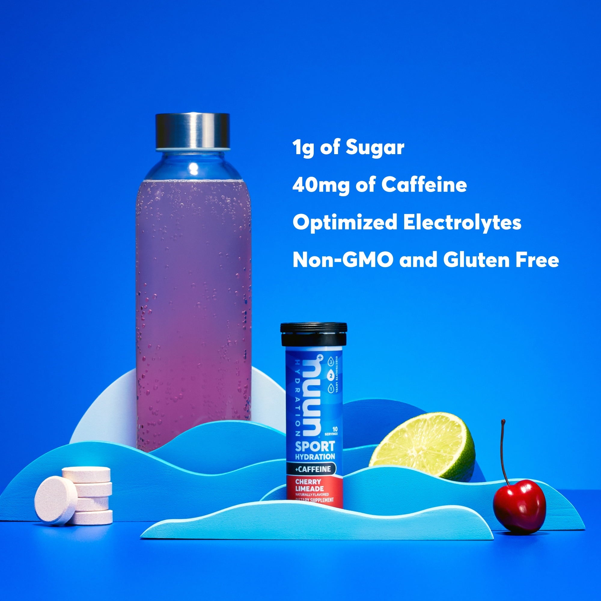 Nuun Sport + Caféine électrolytes pour une hydratation proactive, Cherry Limeade, tube de 10