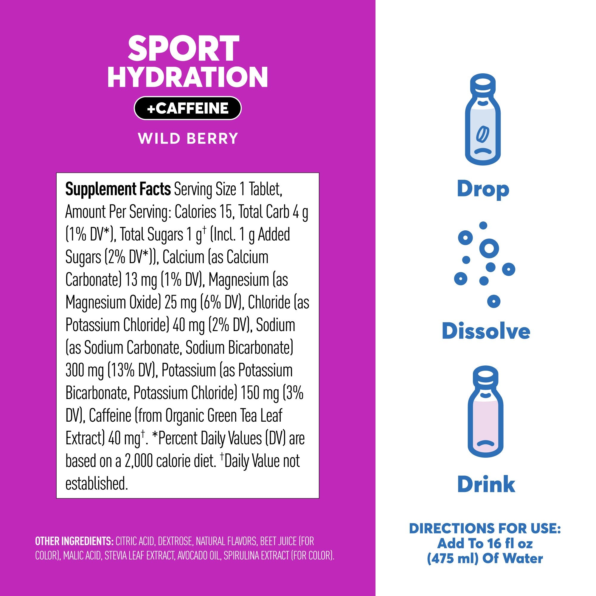 Nuun Sport + Caféine électrolytes  pour une hydratation proactive, baies sauvages, tube de 10