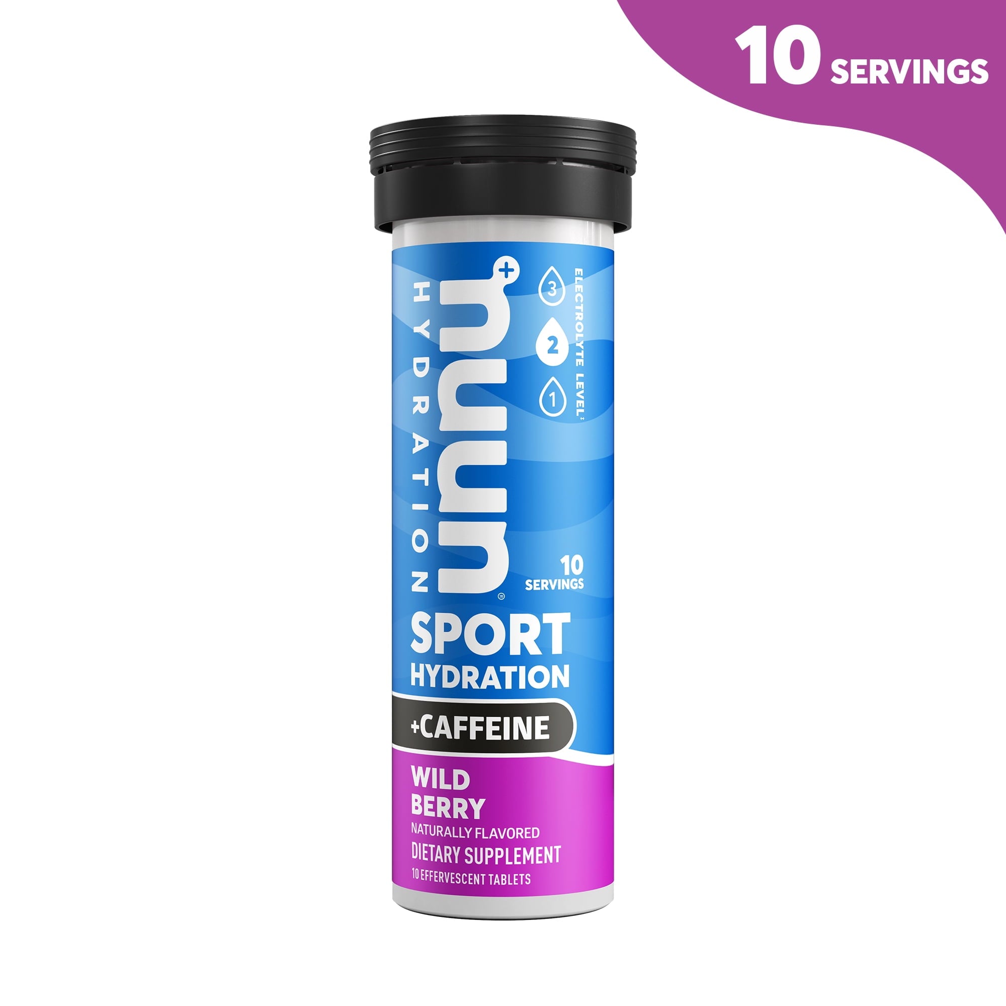 Nuun Sport + Caféine électrolytes  pour une hydratation proactive, baies sauvages, tube de 10