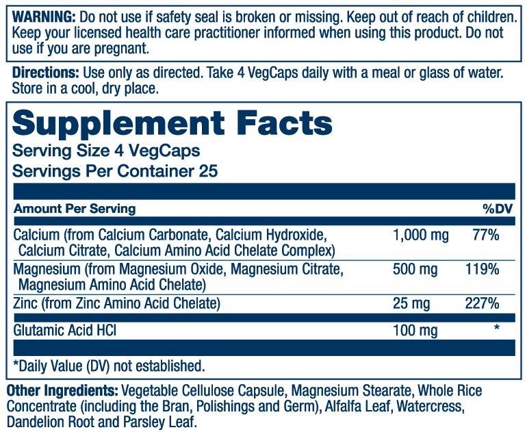 Calcium, magnésium, zinc